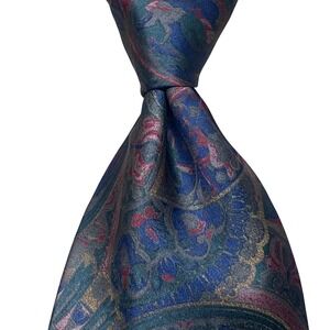 Vintage Ondee Silk Tie Paisley Abstract Blue Italy Formal Professional Handmade
